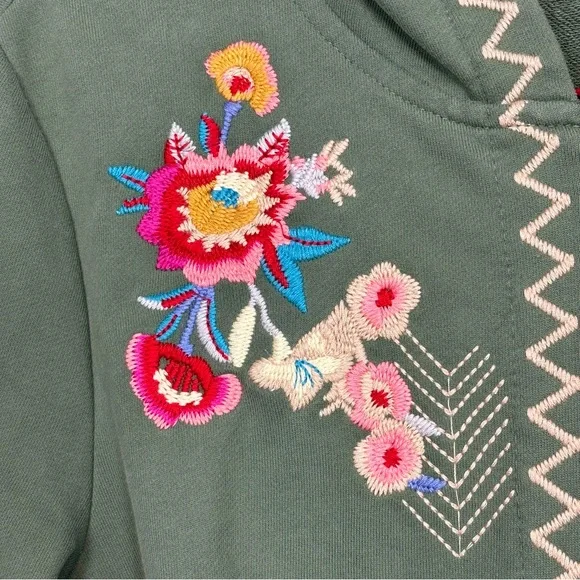 Solitaire Green Floral Embroidered Jacket Size Medium Zip Up - Picture 6 of 10